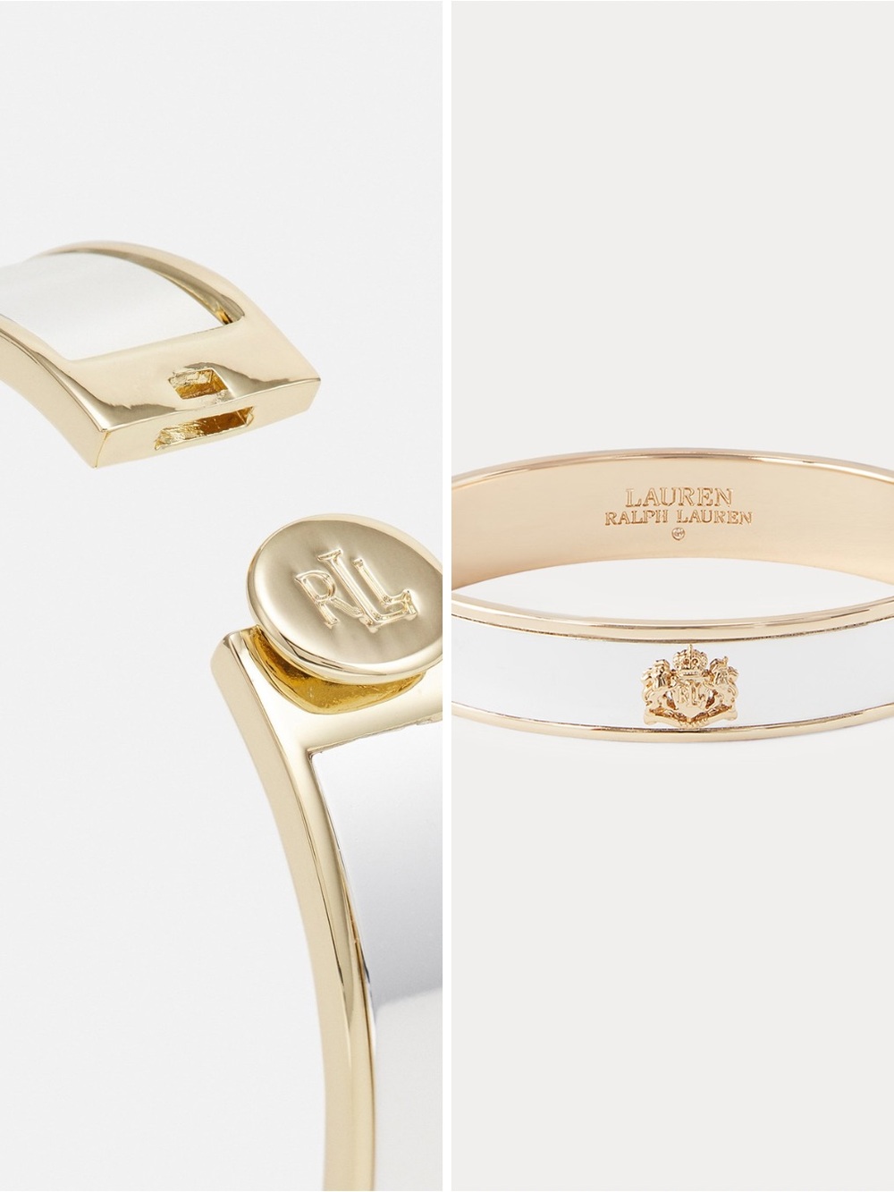 Lauren Ralph Lauren Silver and Gold Enamel Crest Bangle Bracelet